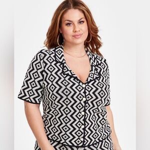 Nina Parker Plus Size Geo-Print Notch-Collar Jacquard Top